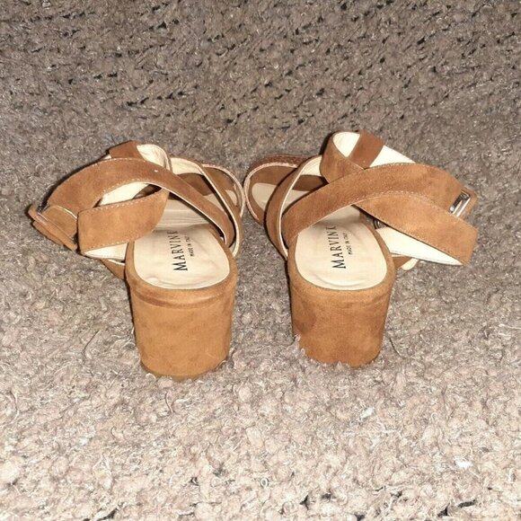 MARVIN K. Chestnut Suede/Croc Print Leather-Double Ankle Strap-Sz 6.5-Excellent - Picture 4 of 6